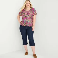 St. John's Bay Womens Plus Round Neck Short Sleeve Regular Fit Button-Down Shirt