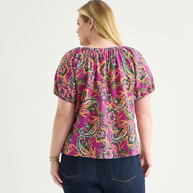 St. John's Bay Womens Plus Round Neck Short Sleeve Regular Fit Button-Down Shirt