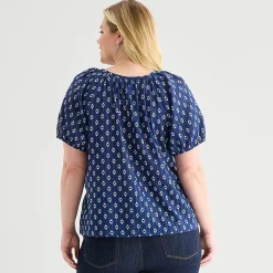 St. John's Bay Womens Plus Round Neck Short Sleeve Regular Fit Button-Down Shirt