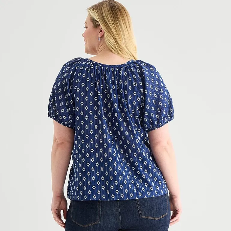 St. John's Bay Womens Plus Round Neck Short Sleeve Regular Fit Button-Down Shirt