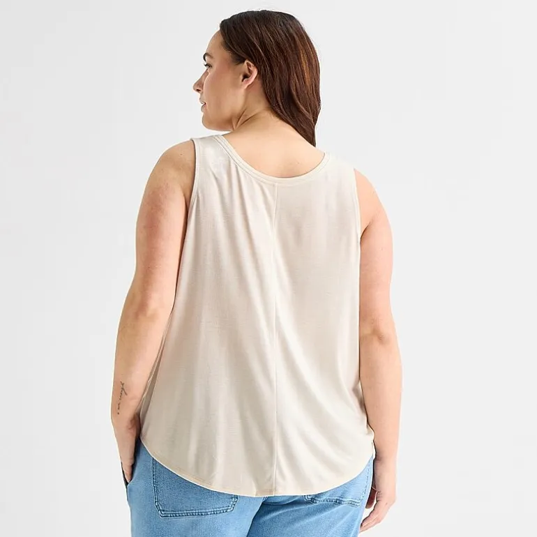St. John's Bay Womens Plus Round Neck Sleeveless Tank Top