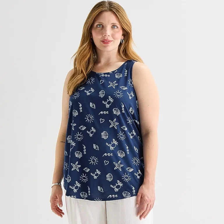 St. John's Bay Womens Plus Round Neck Sleeveless Tank Top