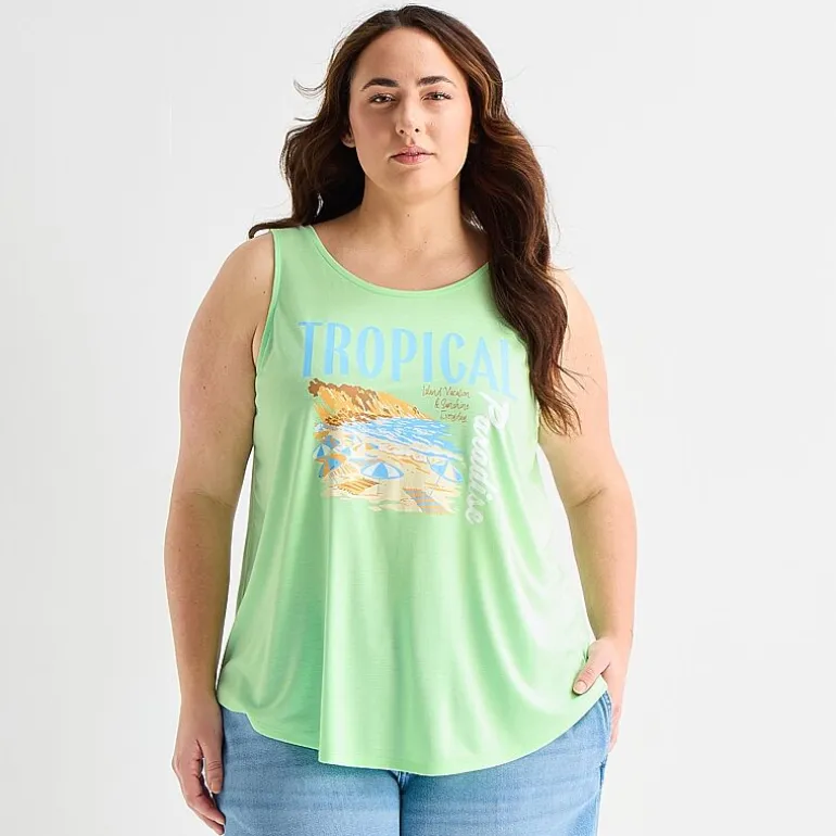 St. John's Bay Womens Plus Round Neck Sleeveless Tank Top