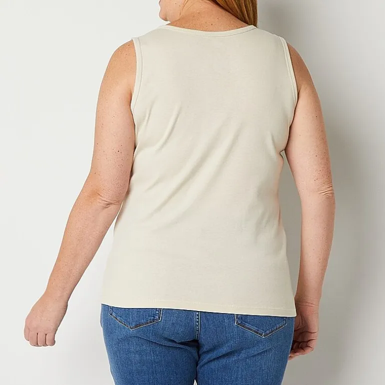 St. John's Bay Womens Plus Scoop Neck Sleeveless Tank Top