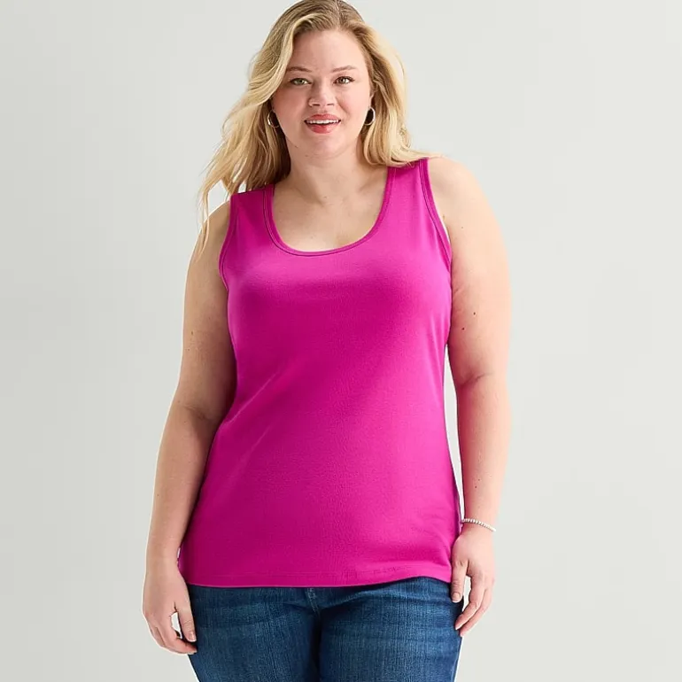 St. John's Bay Womens Plus Scoop Neck Sleeveless Tank Top