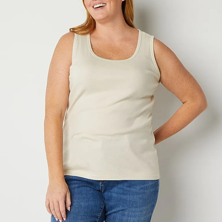 St. John's Bay Womens Plus Scoop Neck Sleeveless Tank Top