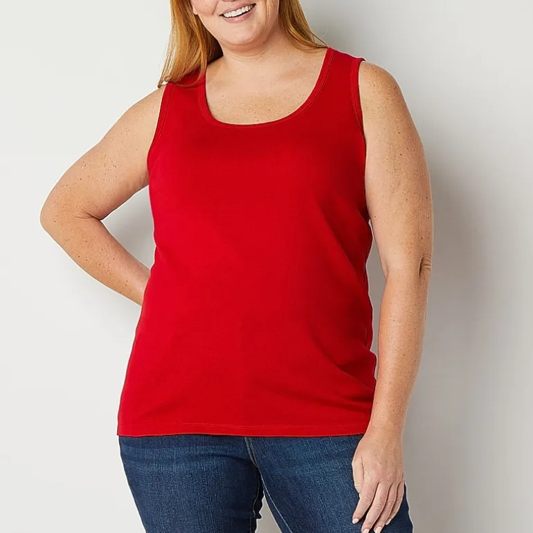 St. John's Bay Womens Plus Scoop Neck Sleeveless Tank Top