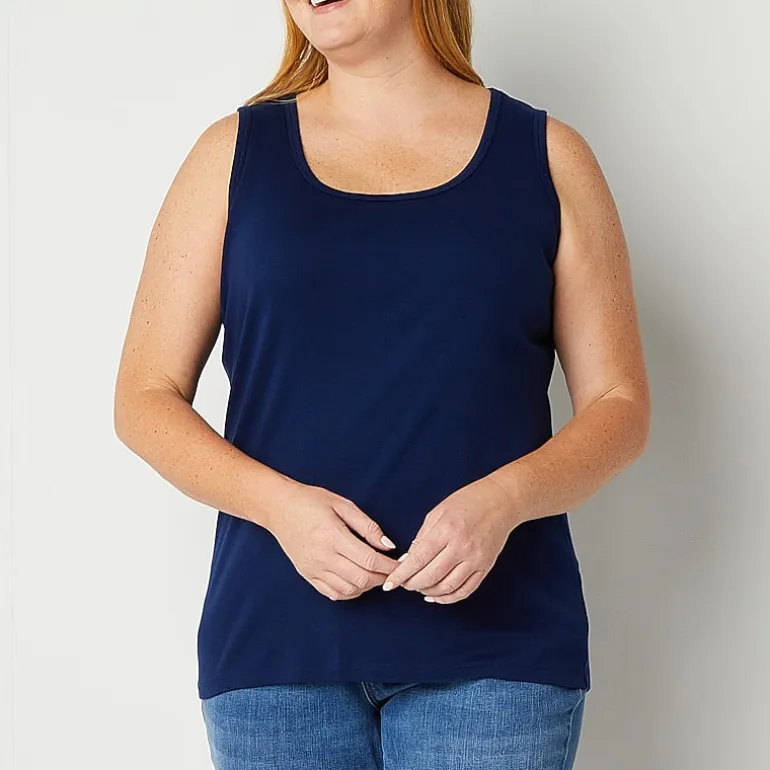 St. John's Bay Womens Plus Scoop Neck Sleeveless Tank Top