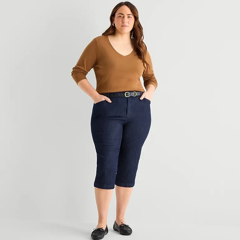 St. John's Bay Womens Plus Secretly Slender Skinny Mid Rise Capri Pant