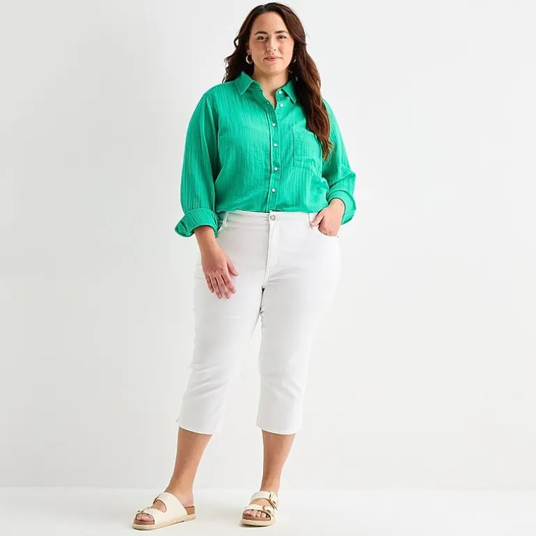 St. John's Bay Womens Plus Secretly Slender Mid Rise Capri Jean