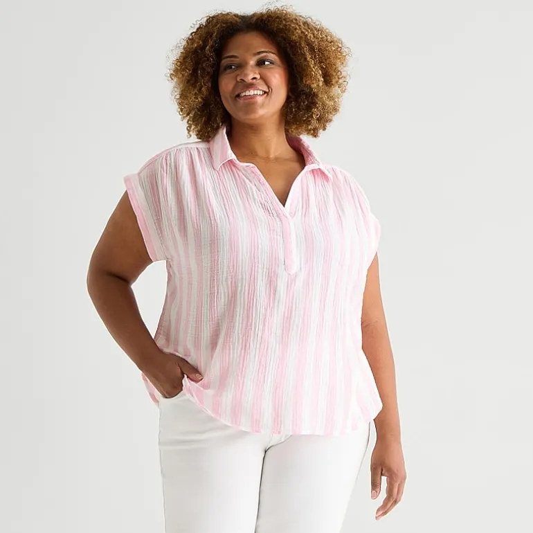 St. John's Bay Womens Plus Short Sleeve Blouse