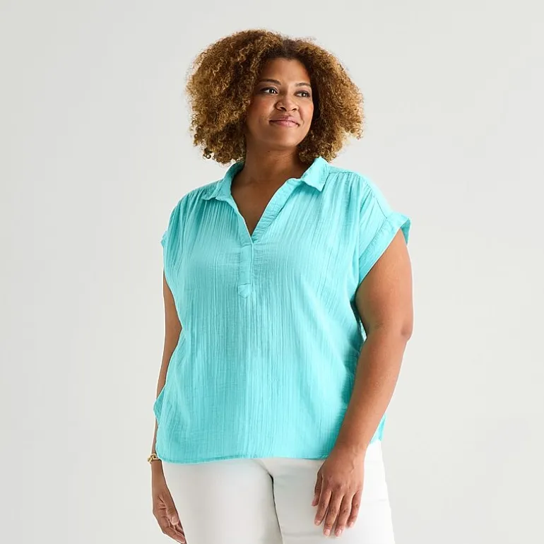St. John's Bay Womens Plus Short Sleeve Blouse