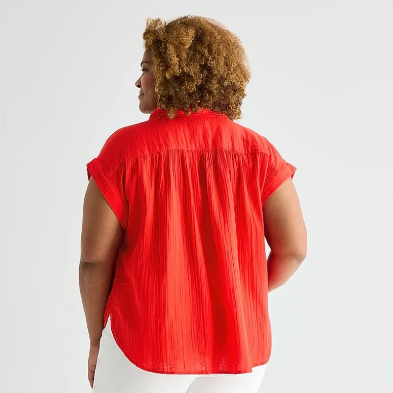 St. John's Bay Womens Plus Short Sleeve Blouse