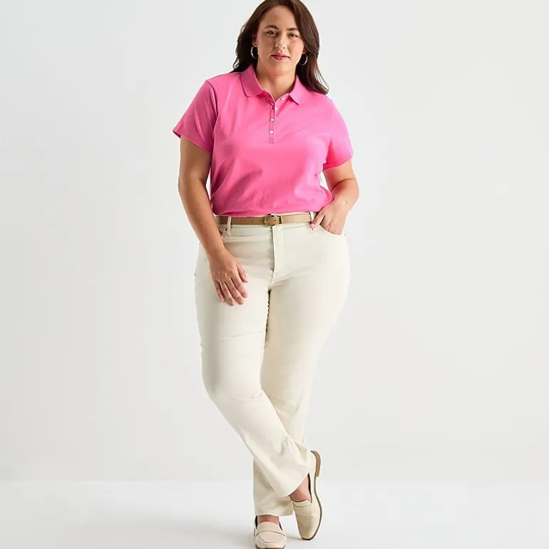 St. John's Bay Womens Plus Short Sleeve Polo Shirt