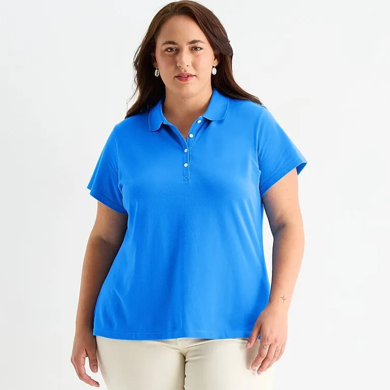 St. John's Bay Womens Plus Short Sleeve Polo Shirt