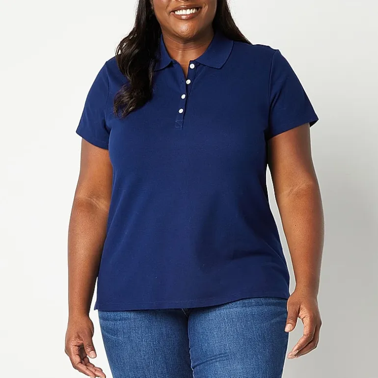 St. John's Bay Womens Plus Short Sleeve Polo Shirt