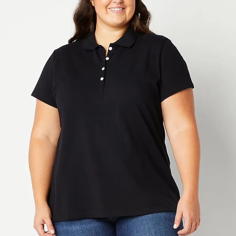 St. John's Bay Womens Plus Short Sleeve Polo Shirt