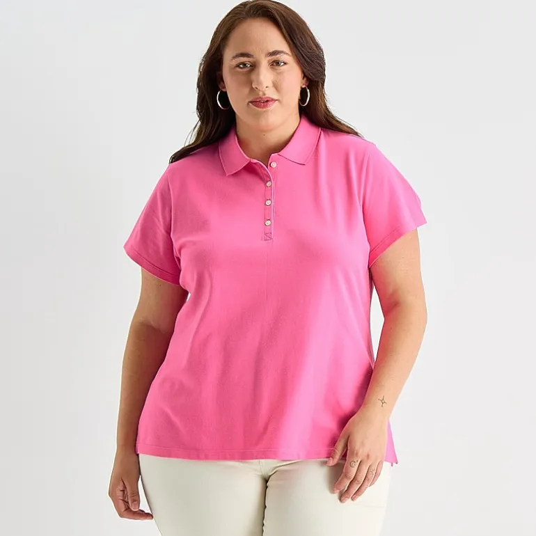 St. John's Bay Womens Plus Short Sleeve Polo Shirt