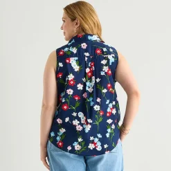 St. John's Bay Womens Plus Sleeveless Classic Fit Button-Down Shirt