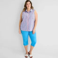 St. John's Bay Womens Plus Sleeveless Classic Fit Button-Down Shirt