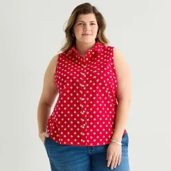 St. John's Bay Womens Plus Sleeveless Classic Fit Button-Down Shirt
