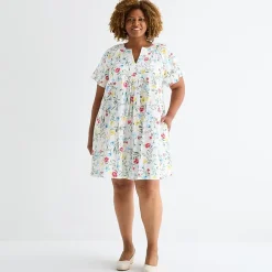 St. John's Bay Womens Plus Split Crew Neck Short Sleeve Sheath Dress