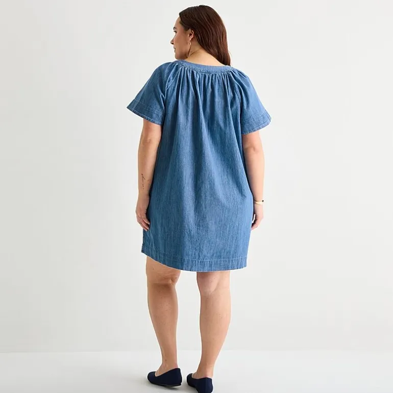 St. John's Bay Womens Plus Split Crew Neck Short Sleeve Sheath Dress