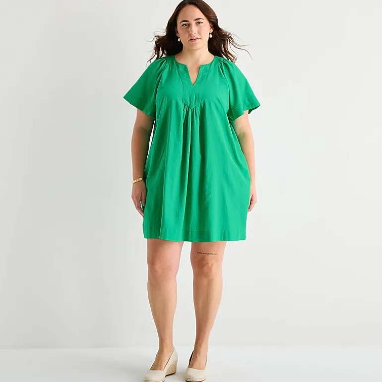 St. John's Bay Womens Plus Split Crew Neck Short Sleeve Sheath Dress