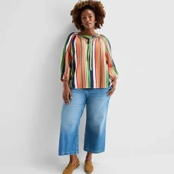 St. John's Bay Womens Plus Split Tie Neck 3/4 Sleeve Blouse