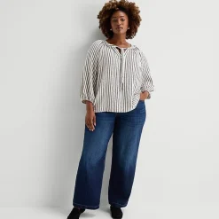 St. John's Bay Womens Plus Split Tie Neck 3/4 Sleeve Blouse