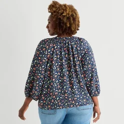 St. John's Bay Womens Plus Split Tie Neck 3/4 Sleeve Blouse