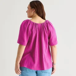 St. John's Bay Womens Plus Split Tie Neck Short Sleeve Blouse