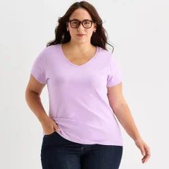 St. John's Bay Womens Plus V Neck Short Sleeve T-Shirt