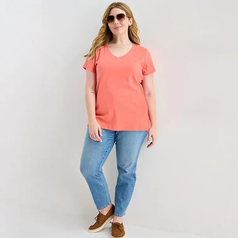 St. John's Bay Womens Plus V Neck Short Sleeve T-Shirt