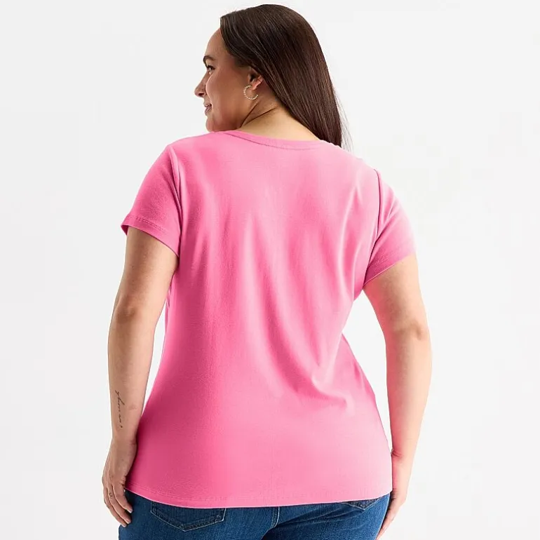 St. John's Bay Womens Plus V Neck Short Sleeve T-Shirt