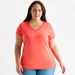 St. John's Bay Womens Plus V Neck Short Sleeve T-Shirt