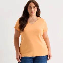 St. John's Bay Womens Plus V Neck Short Sleeve T-Shirt