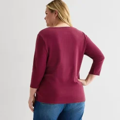 St. John's Bay Womens Plus V Neck 3/4 Sleeve T-Shirt