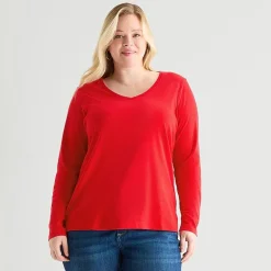 St. John's Bay Womens Plus V Neck Long Sleeve T-Shirt