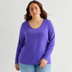 St. John's Bay Womens Plus V Neck Long Sleeve T-Shirt