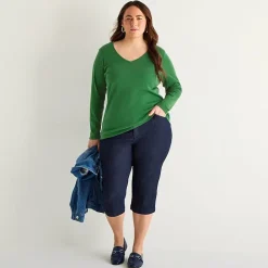 St. John's Bay Womens Plus V Neck Long Sleeve T-Shirt