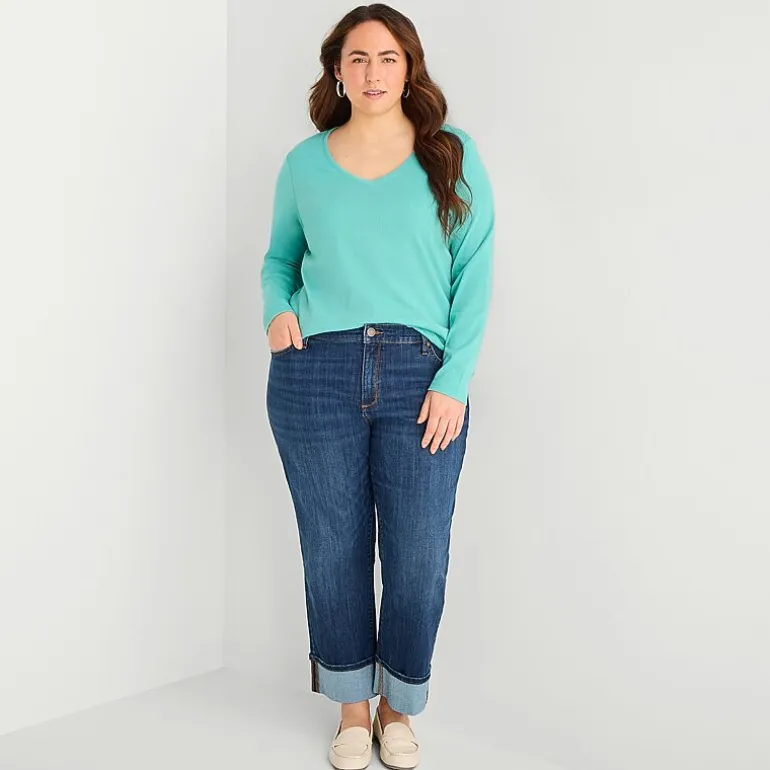 St. John's Bay Womens Plus V Neck Long Sleeve T-Shirt