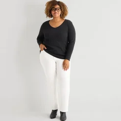 St. John's Bay Womens Plus V Neck Long Sleeve T-Shirt