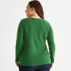 St. John's Bay Womens Plus V Neck Long Sleeve T-Shirt