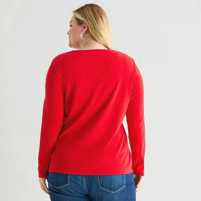 St. John's Bay Womens Plus V Neck Long Sleeve T-Shirt