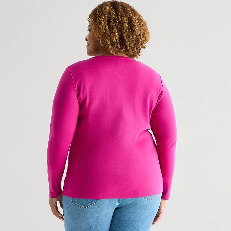 St. John's Bay Womens Plus V Neck Long Sleeve T-Shirt