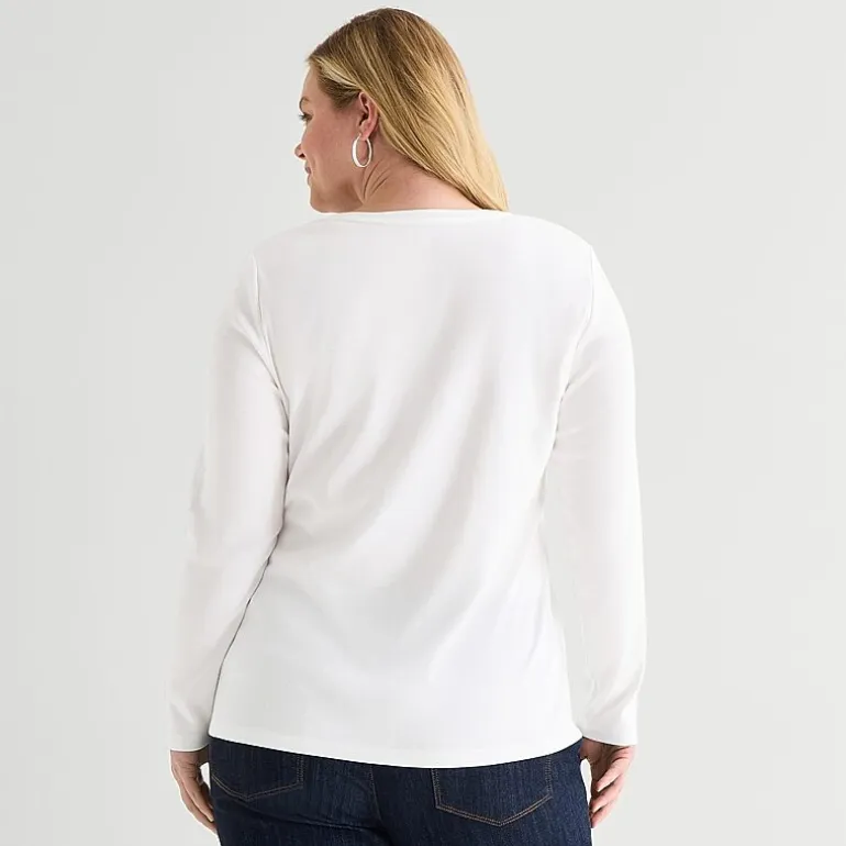 St. John's Bay Womens Plus V Neck Long Sleeve T-Shirt