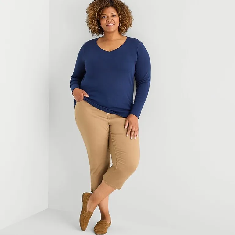 St. John's Bay Womens Plus V Neck Long Sleeve T-Shirt