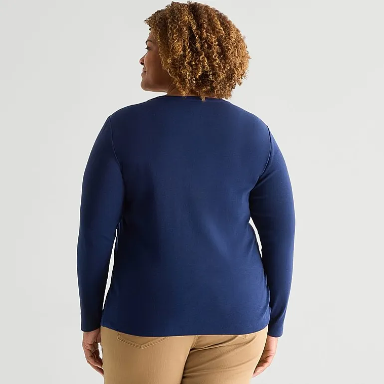 St. John's Bay Womens Plus V Neck Long Sleeve T-Shirt
