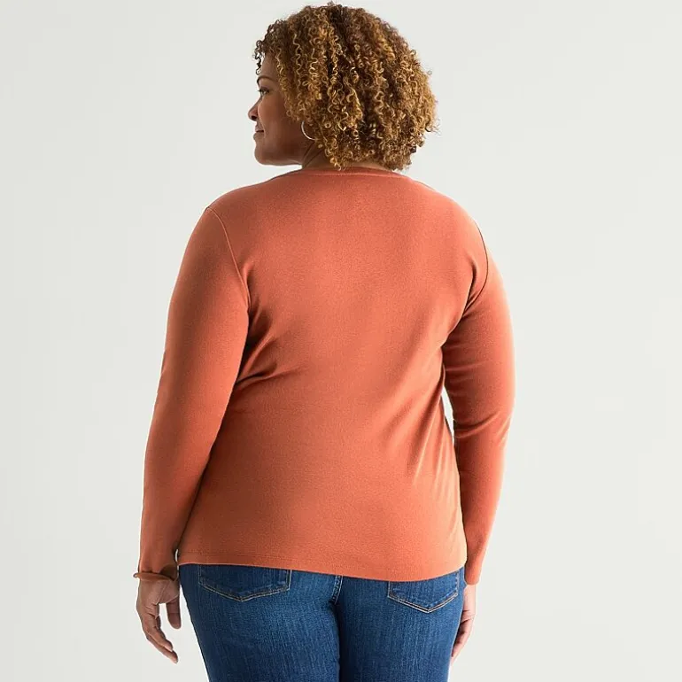 St. John's Bay Womens Plus V Neck Long Sleeve T-Shirt